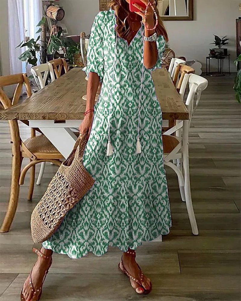 SUZANNE | BOHO VINTAGE V-NECK SUMMER DRESS