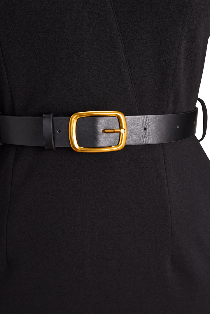 CATHERINE | REFINED BLACK BELTED DRESS